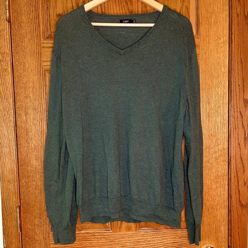 J. Crew | Green Harbor Cotton-Wool Blend V-Neck Sweater | Large